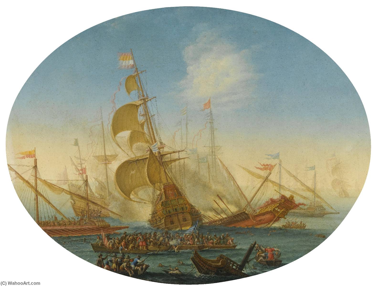 A Naval Battle Between Turks And Christians — Orazio Grevenbroeck
