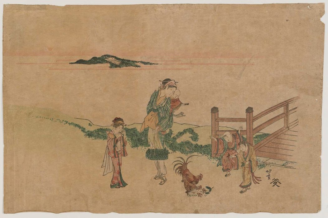 Woman, Children, And Chickens — Katsushika Hokusai