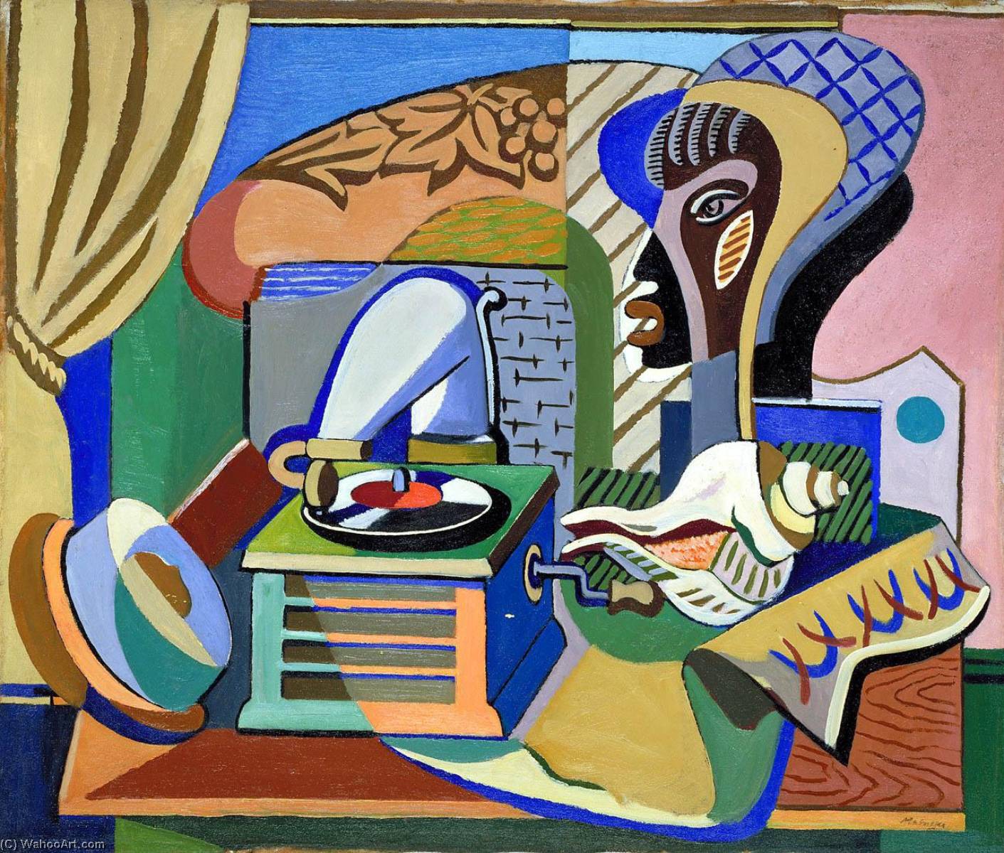 Arrangement With Phonograph, Mask, And Shell — Jan Matulka