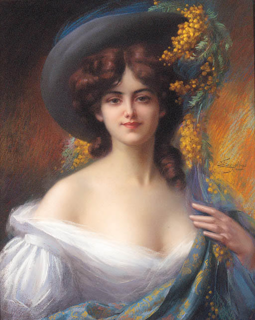 A Young Beauty In A Hat Decorated With Yellow Flowers — Delphin Enjolras