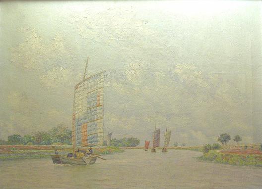 (riverscape With Asian Sailboats), (painting) — J Stewart Carstairs