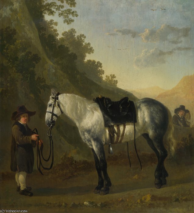 A Boy Holding A Grey Horse — Abraham Pietersz Van Calraet