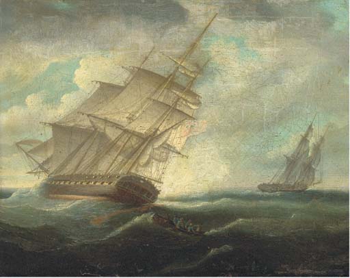 A British Frigate Heeling In The Breeze — Thomas Buttersworth