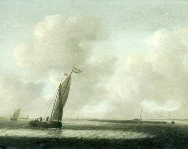 River Estuary With Shipping On A Windy Day — Simon Jacobsz De Vlieger