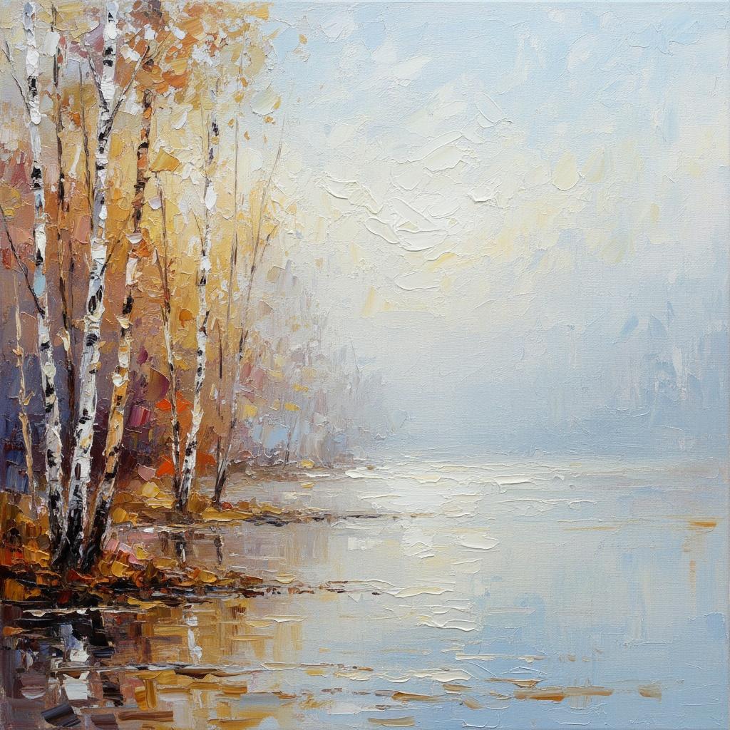Ätherischer Morgennebel Über Goldenen Birken Und Stillen, Reflektierenden Wassern — Christian Noiret