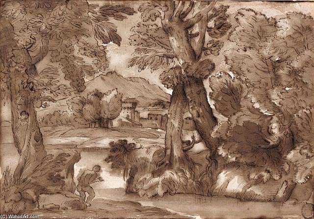 Attribué À Giovanni Francesco Grimaldi Bologne, - Rome, Paysages Avec Fortifications En Arrière-plan Paire De Dessins À La — Giovanni Francesco Grimaldi