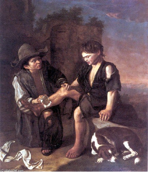 A Landscape With Two Beggar-boys And A Dog Beside Architectural Ruins — Pedro Núñez De Villavicencio