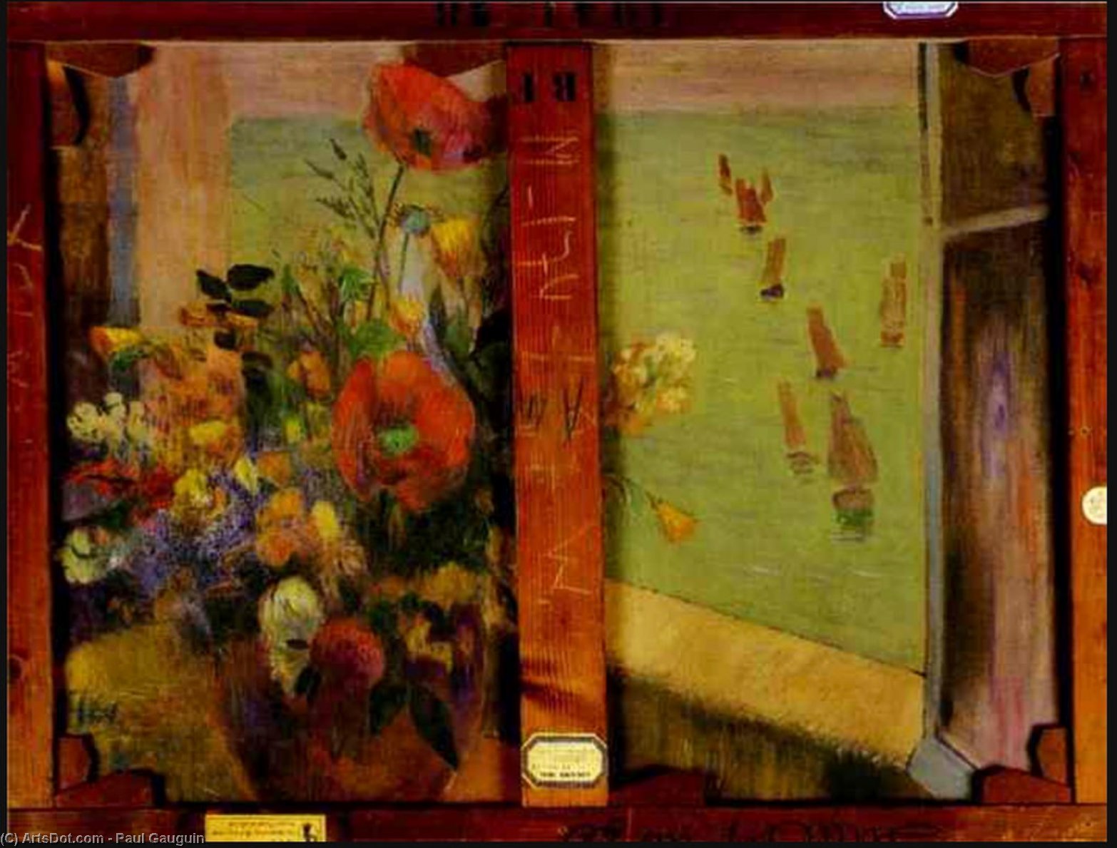 Bouquet De Flores Con Una Ventana Abierta Al Mar (reverso De Amontonamiento De Heno En Bretaní) — Eugène Henri Paul Gauguin