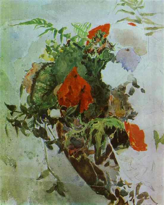 Red Flowers And Leaves Of Begonia In A Basket — Mikhail Vrubel