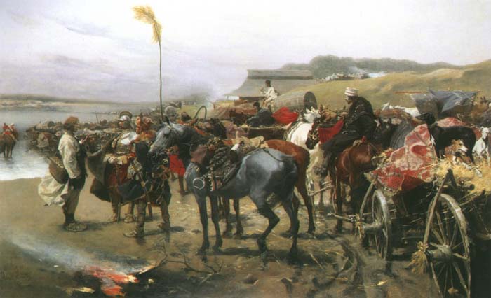 Militia At The Ford — Josef Von Brandt
