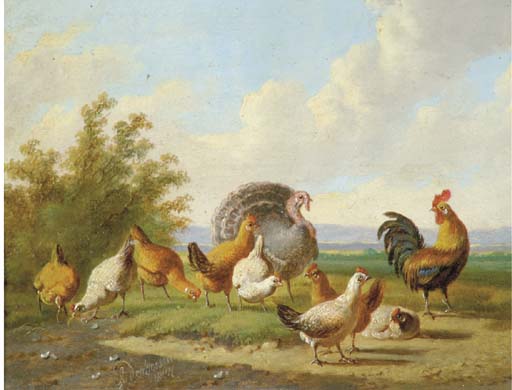 A Turkey And Fowl In A Landscape — Albertus Verhoesen