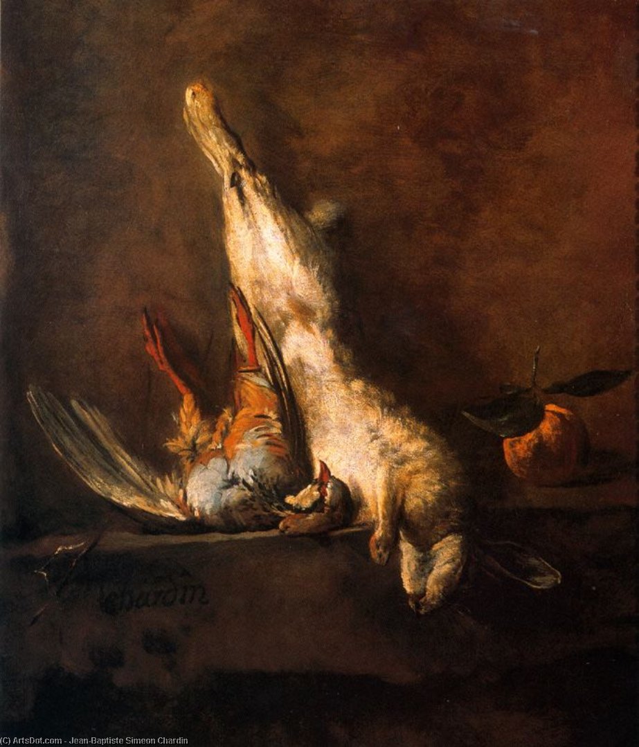 Lièvre Mort Avec Fusil, Gibecière Et Poire À Poudre — Jean-baptiste-siméon Chardin