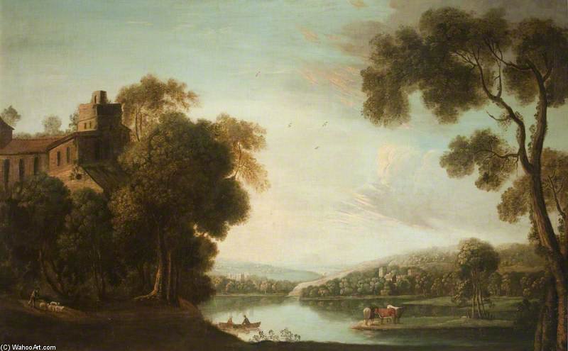A River Scene With A Mansion Amongst Trees — Anthony Devis