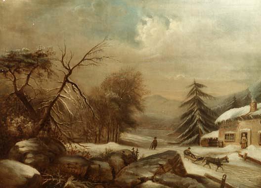Primitive Winter Scene, (painting) — Joseph H Hidley