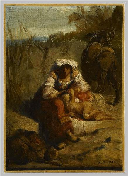 Italienne Assise Dans Un Chemin Creux — Boulard Auguste Père