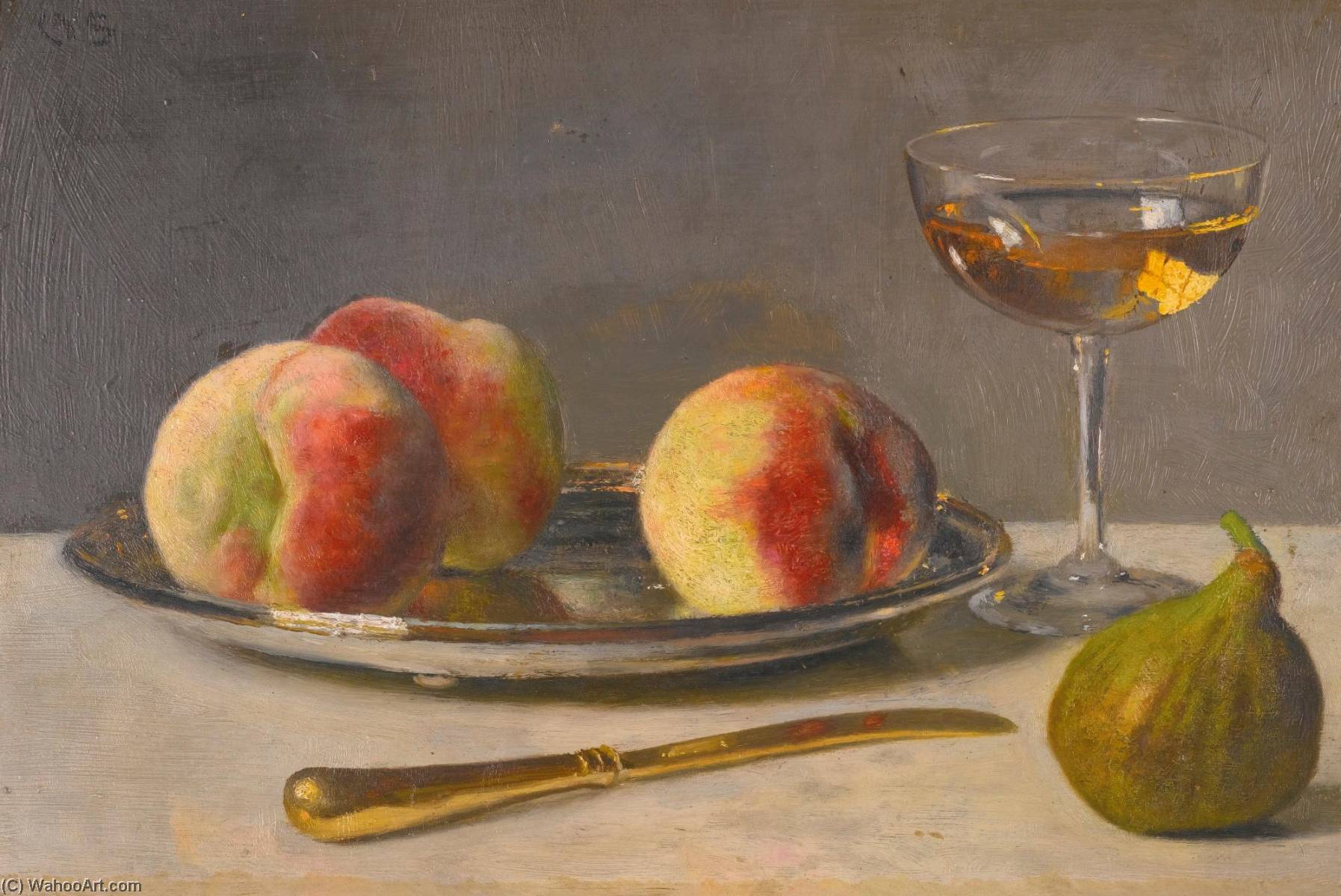 Still Life With Peaches And Fig — Otto Scholderer