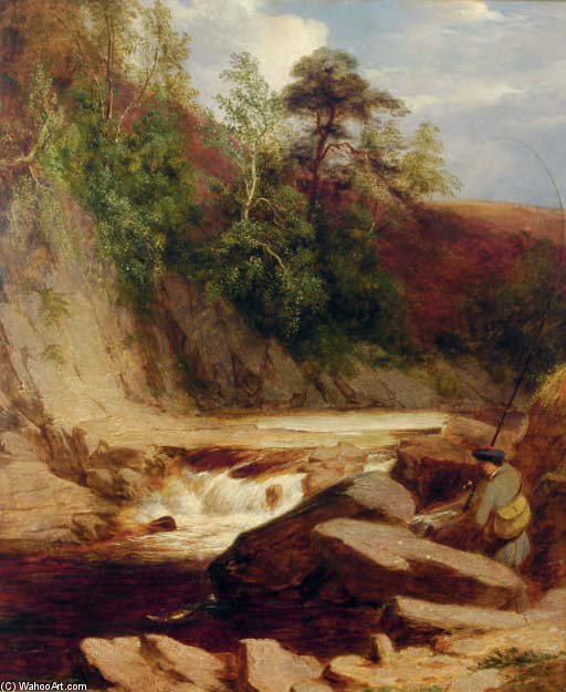 An Angler In A River Landscape — James William Giles