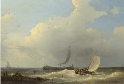 Sailingvessels In A Stiff Breeze Of The Coast — Abraham Hulk Senior