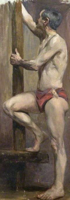 Male Semi Nude Model Holding An Easel At The Herkomer School — Kate Ethel Cowderoy