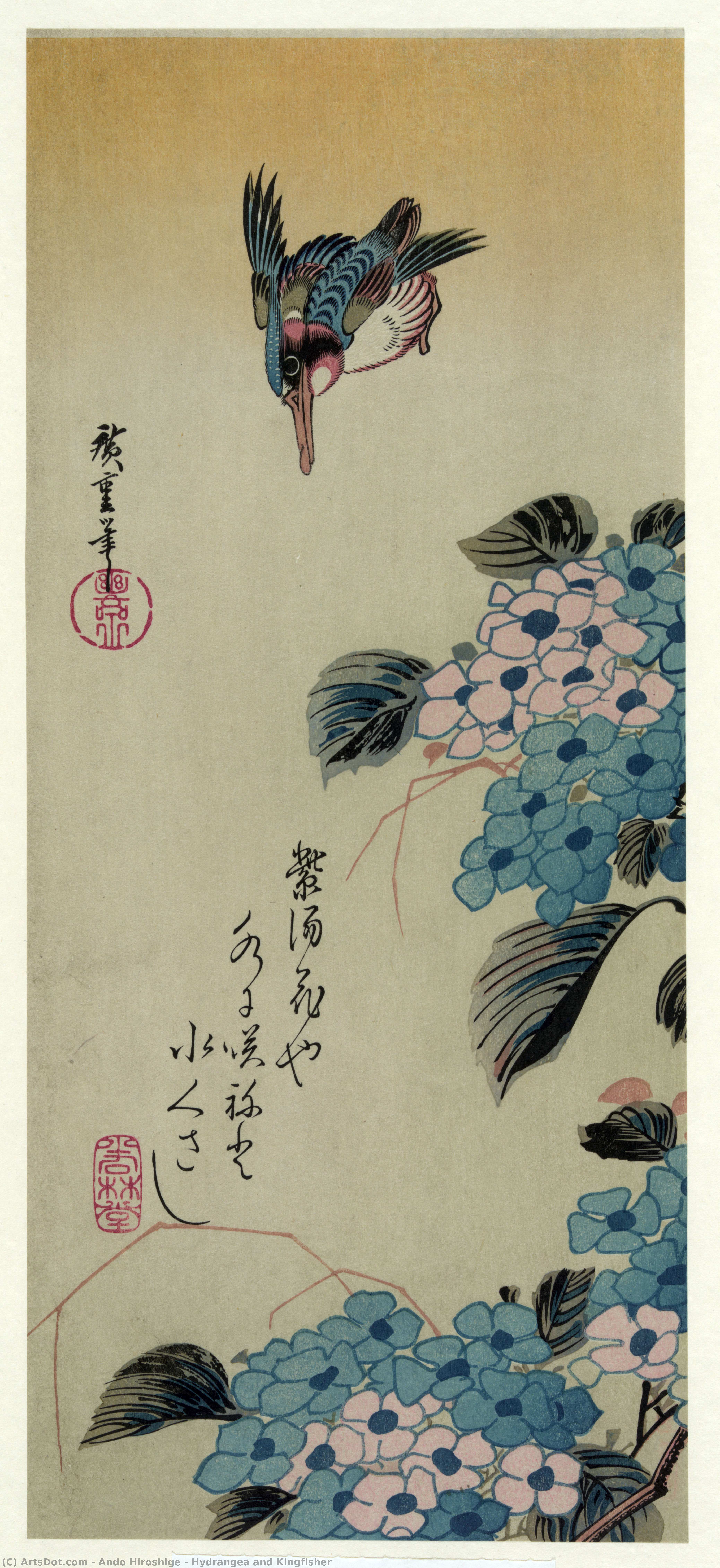 Hydrangea And Kingfisher — Андро Хиросиге