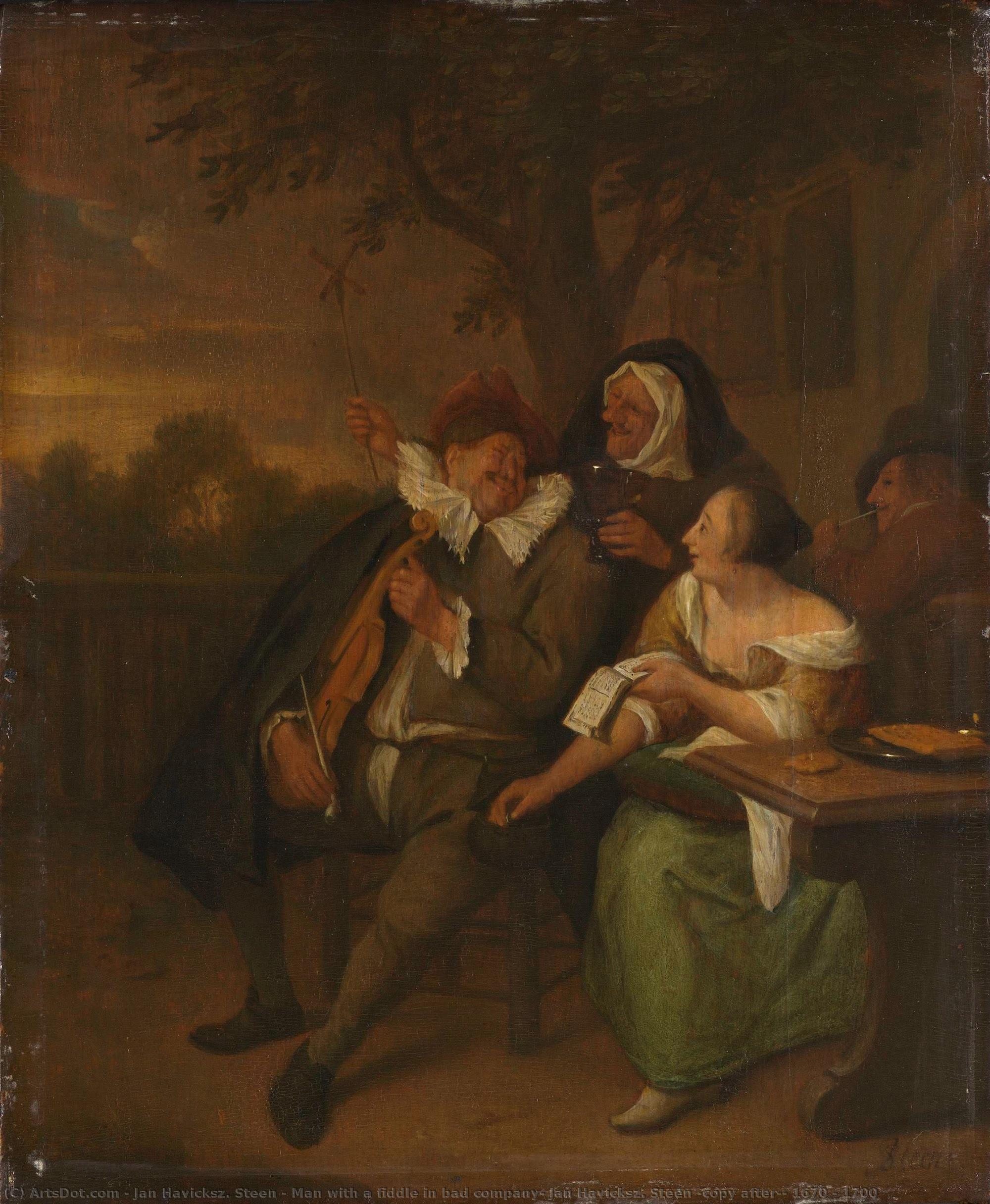 Man With A Fiddle In Bad Company, Jan Havicksz. Steen (copy After), 1670 - 1700 — Jan Havickszoon Steen