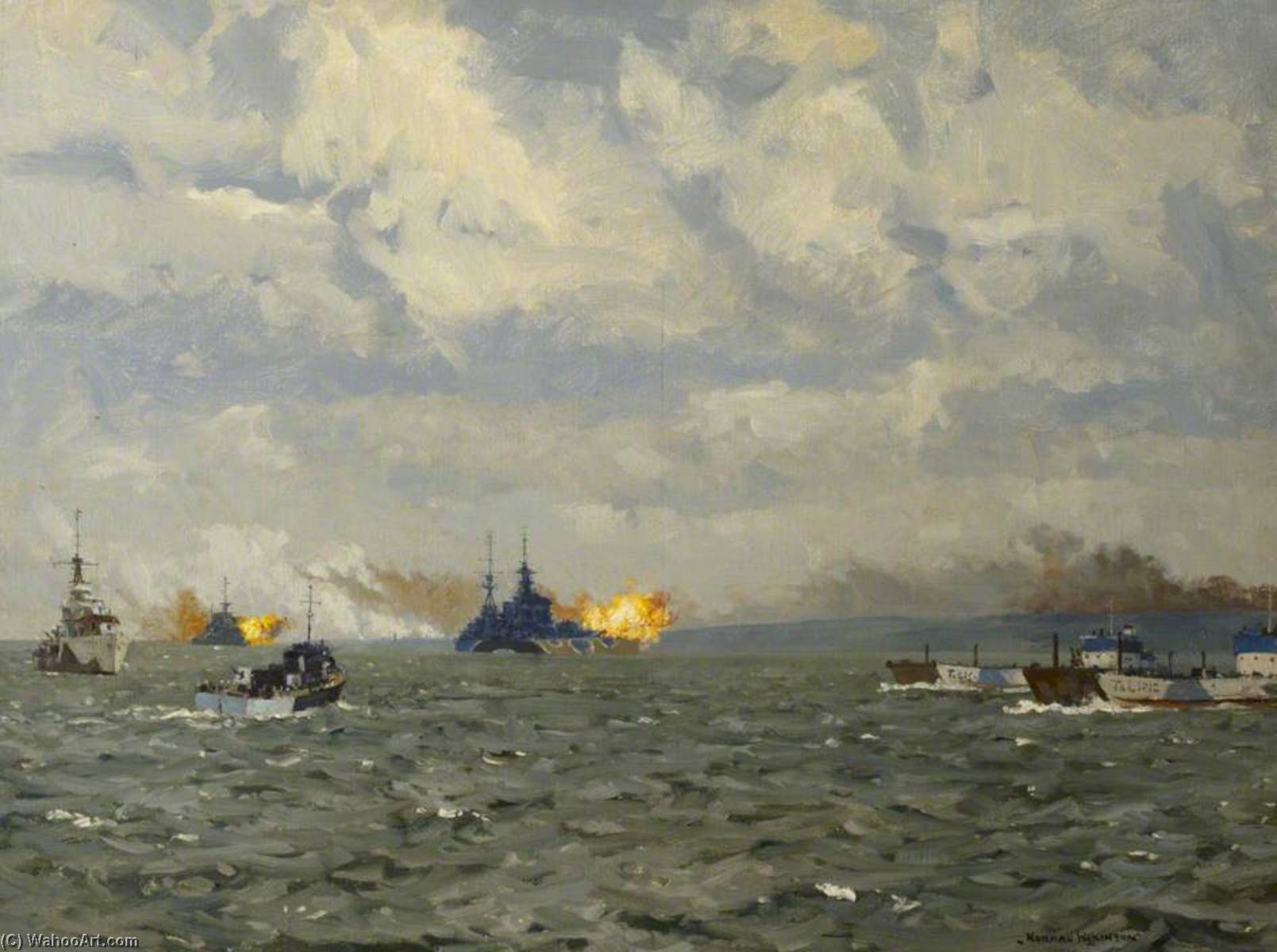 Hms 'rodney' And 'warspite' Firing On Shore Targets, 6 June 1944 — Norman Wilkinson