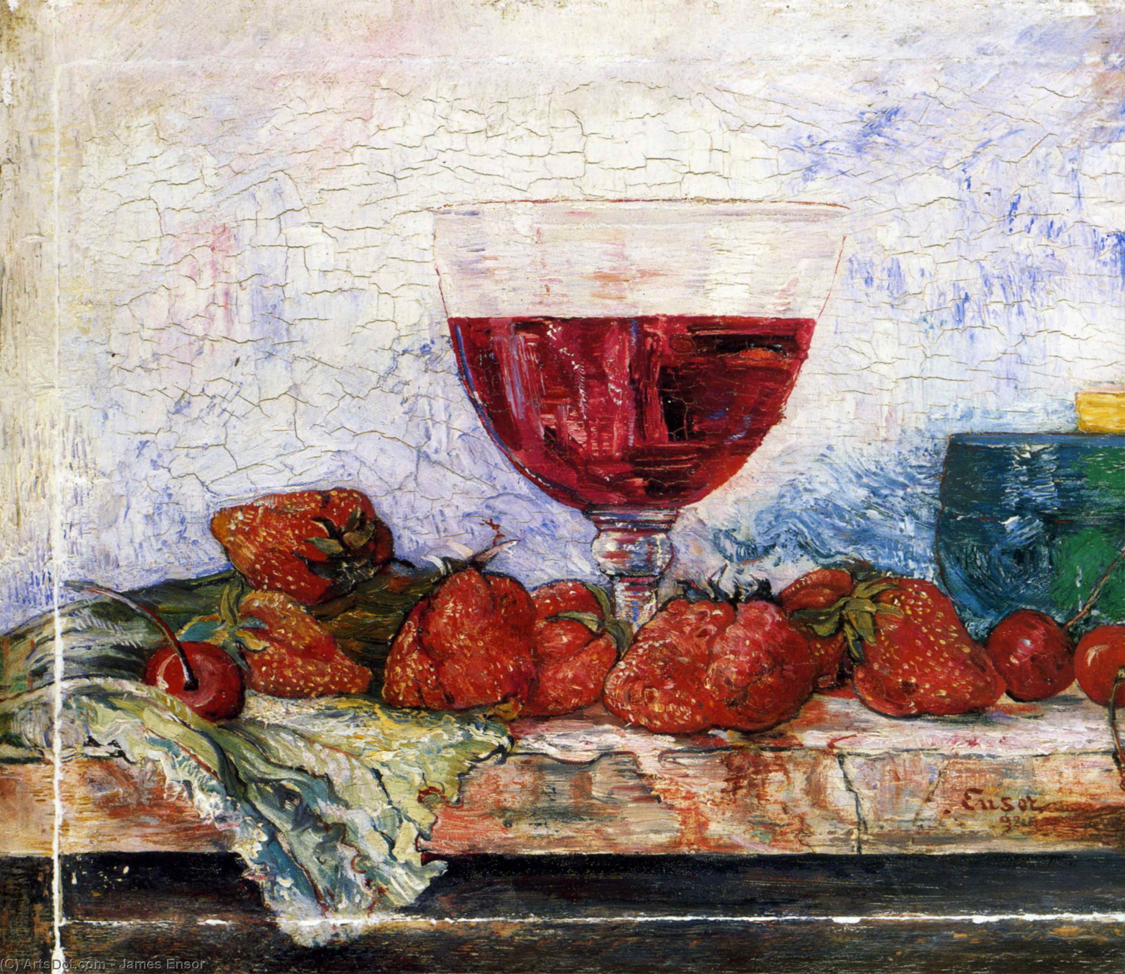 Verre De Vin Rouge Mit Erdbeeren Und Cherries — James Ensor