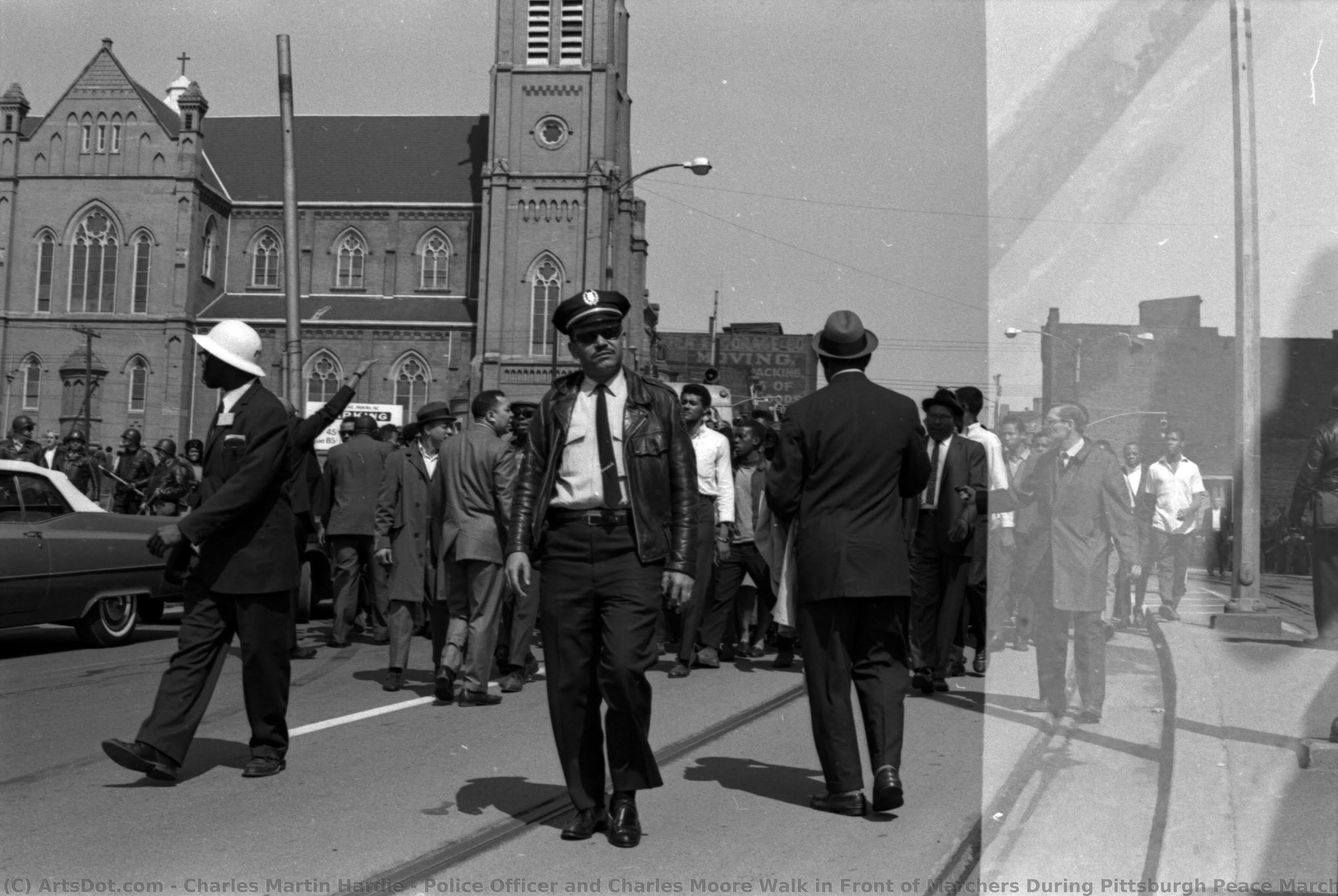 Police Officer And Charles Moore Walk In Front Of Marchers During Pittsburgh Peace March — Charles Martin Hardie