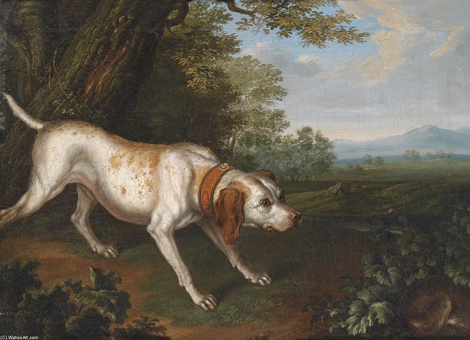 Ein Die Beute Witternder Jagdhund In Einer Landschaft — Philipp Ferdinand De Hamilton