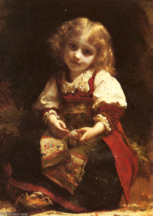 A Little Girl Holding A Bird — Etienne Adolphe Piot