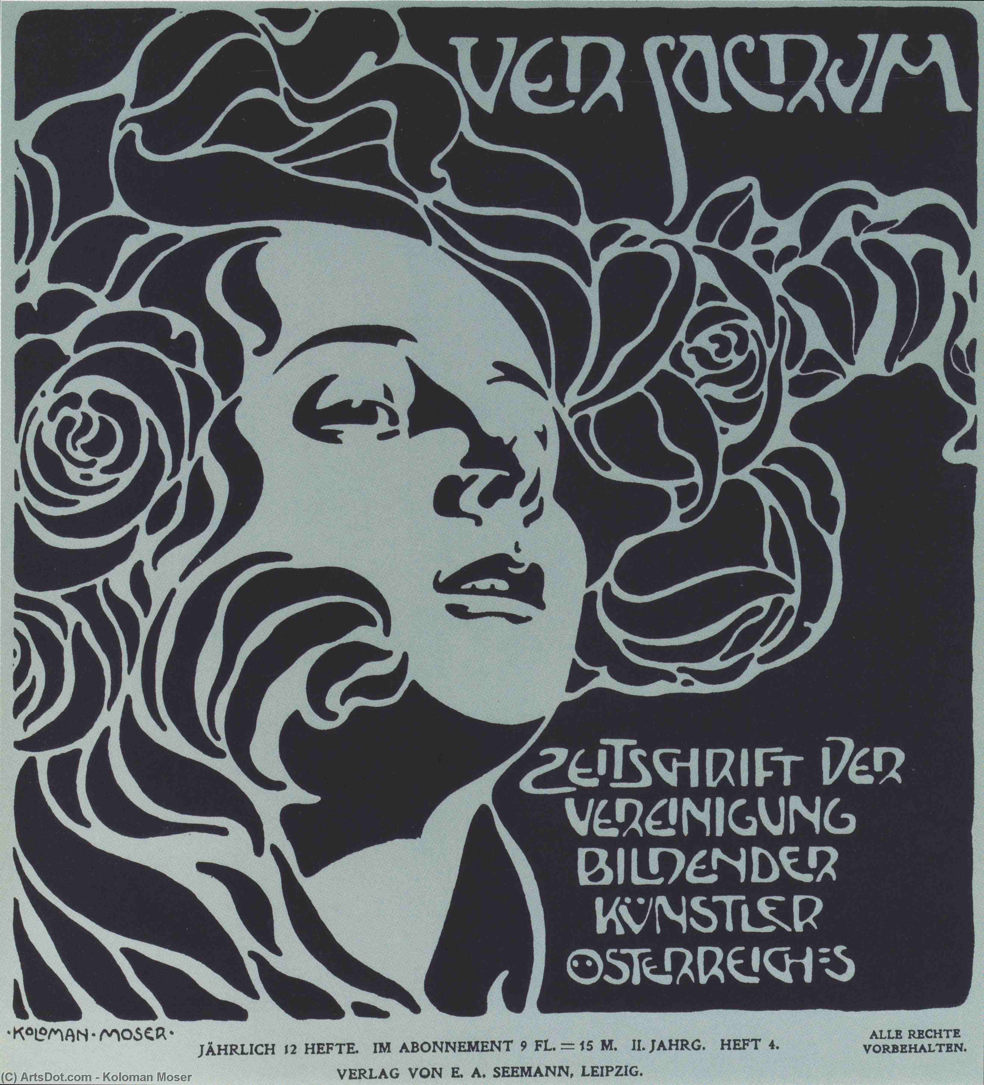 Girl's Head. Cover Design Ver Sacrum, 204, 1899. — Koloman Moser