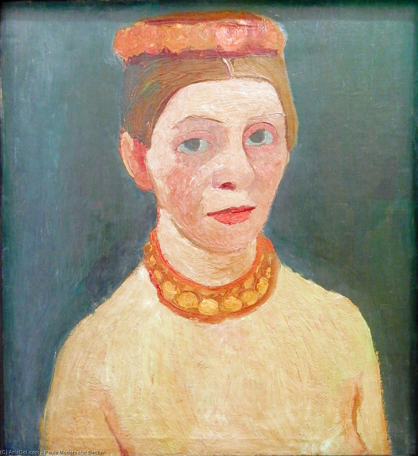 Self-portrait With Red Flower Wreath And Necklace — Паула Модерсон-бекер