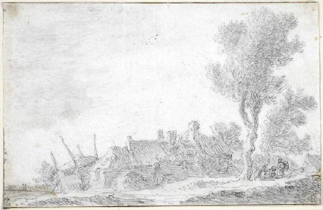 A Group Of Farm-buildings With Tall Tree At The Right — Jan Josephszoon Van Goyen