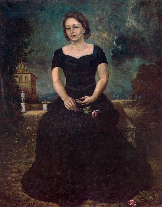 Portrait Of Isa With Rose In Park — Giorgio De Chirico