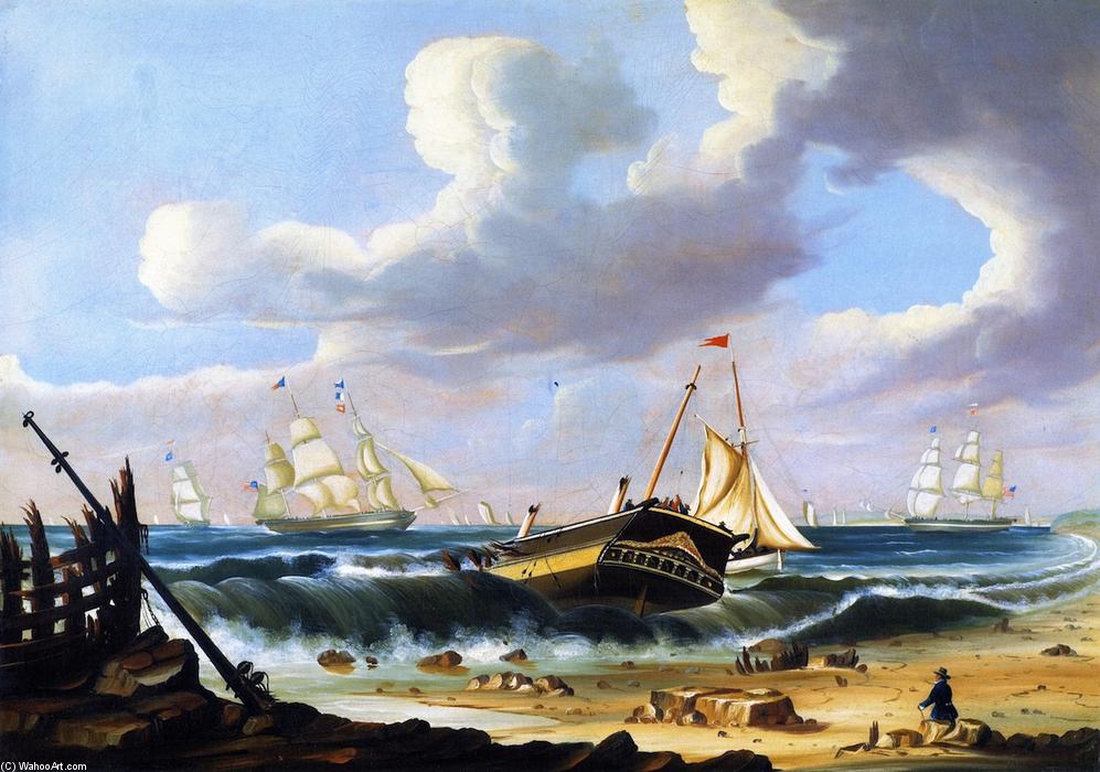 Rockaway Beach, New York, With The Wreck Of The Ship Bristol — Thomas Chambers