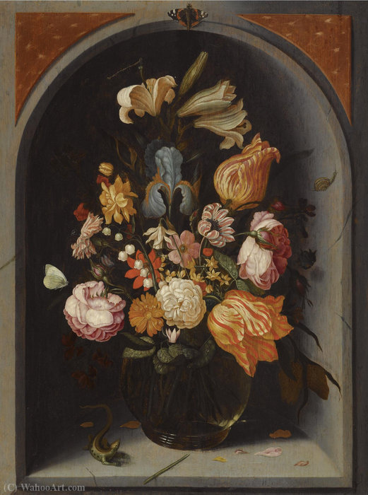 A Still Life Of Tulips, Lilies, Moss Roses — Jan Baptist Van Fornenburgh