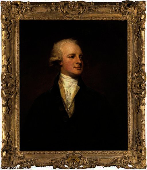Portrait Of A Gentleman Said To Be Abraham Hume, Half-length, With A White Cravatte, Yellow Shirt And Blue Coat — George Romney