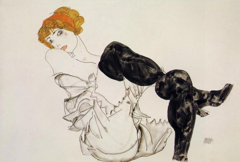 Woman In Black Stockings (valerie Neuzil) — Егон Шиле