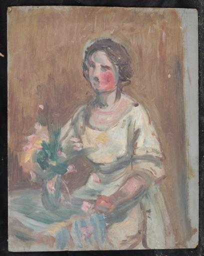 Portrait D'une Jeune Femme Assise Avec Un Bouquet De Fleurs — Valentine Reyre