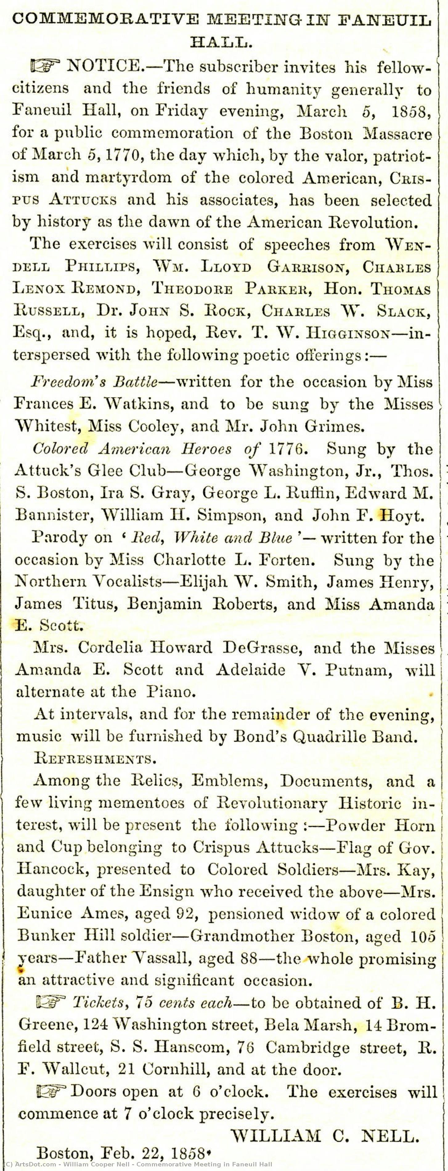 Commemorative Meeting In Faneuil Hall — William Cooper Nell
