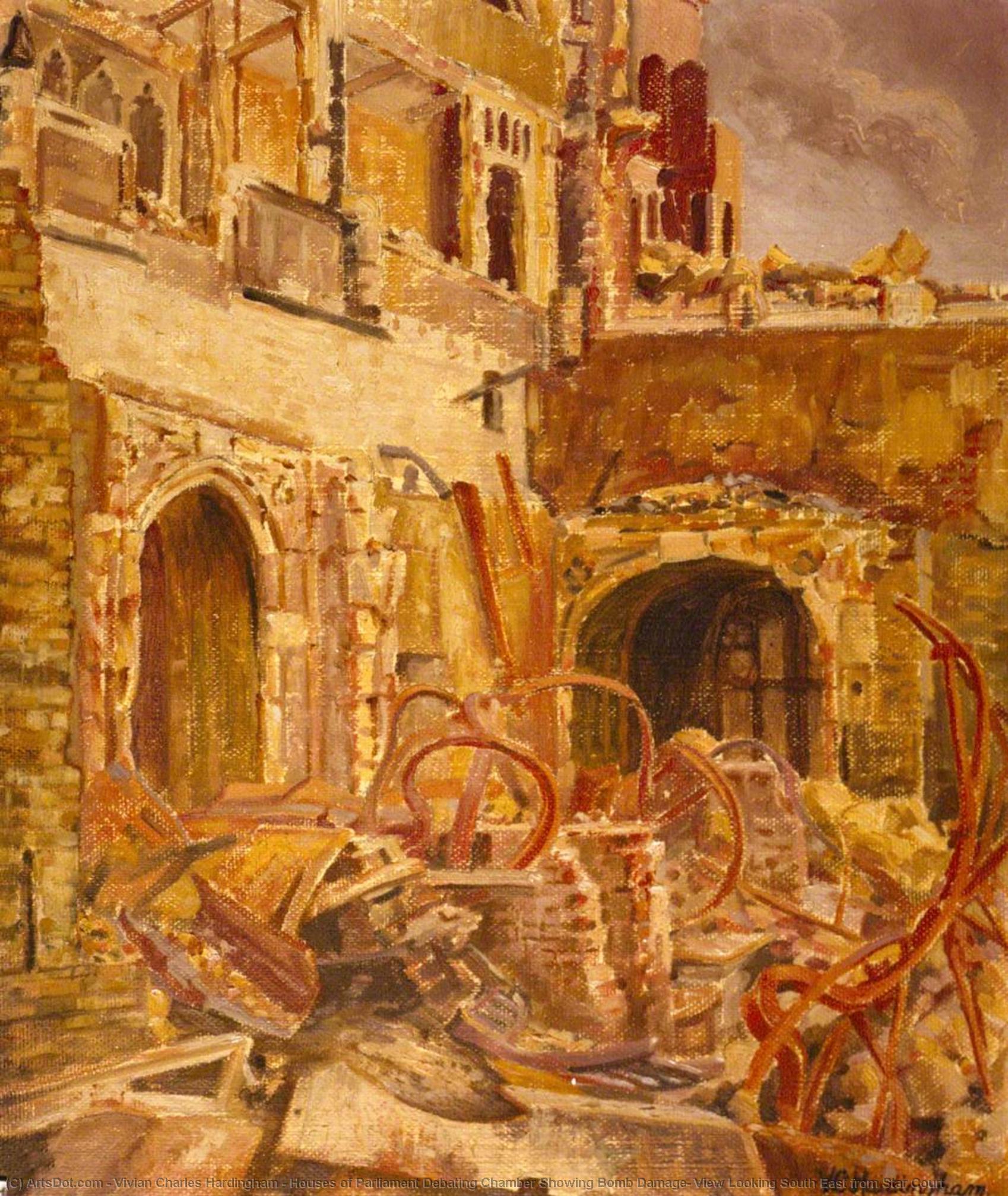 Houses Of Parliament Debating Chamber Showing Bomb Damage, View Looking South East From Star Court — Vivian Charles Hardingham