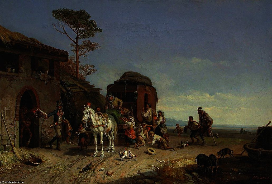 Bettleranfall An Italienischer Poststation — Heinrich Bürkel