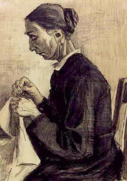 Sien, Sewing, Half-figure — Vincent Willem Van Gogh