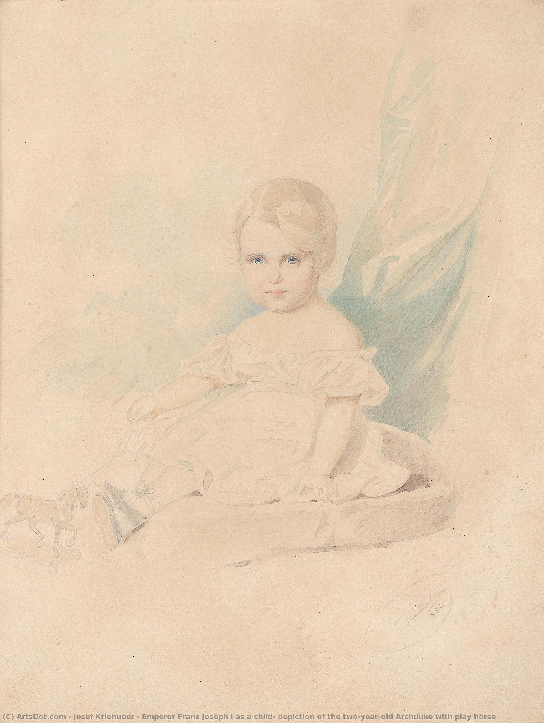 Emperor Franz Joseph I As A Child, Depiction Of The Two-year-old Archduke With Play Horse — Josef Kriehuber