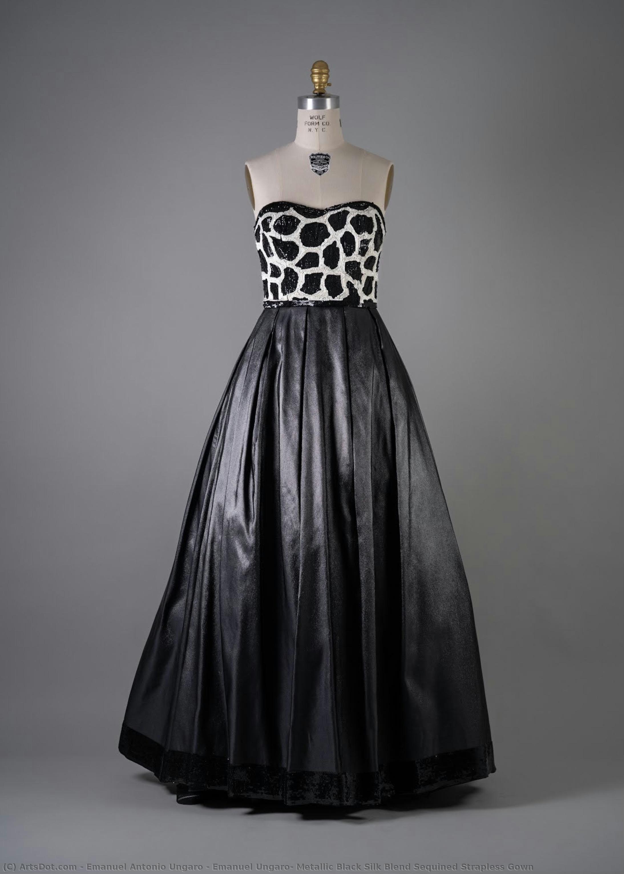 Emanuel Ungaro, Metallic Black Silk Blend Sequined Strapless Gown — Emanuel Antonio Ungaro