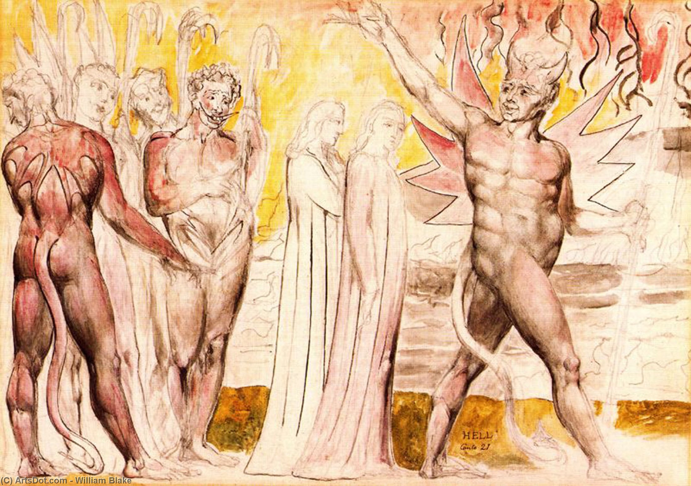 Dante Y Virgilio Emprenden El Camino, Escoltados Por Los Diablos — Vilijam Blejk