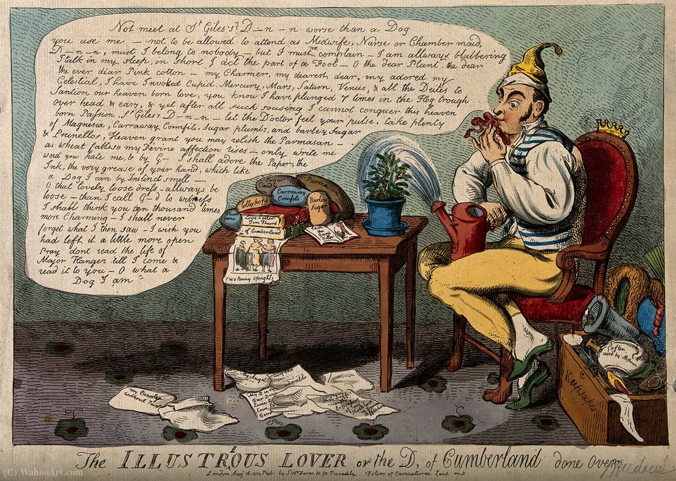 A Foolish Man Kissing A Ribbon And Surrounded By Sentimental — Isaac Robert Cruikshank
