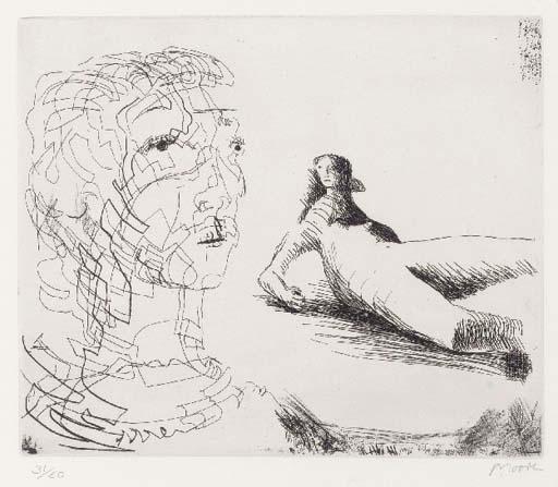 Head Of Girl And Reclining Figure — Henry Moore