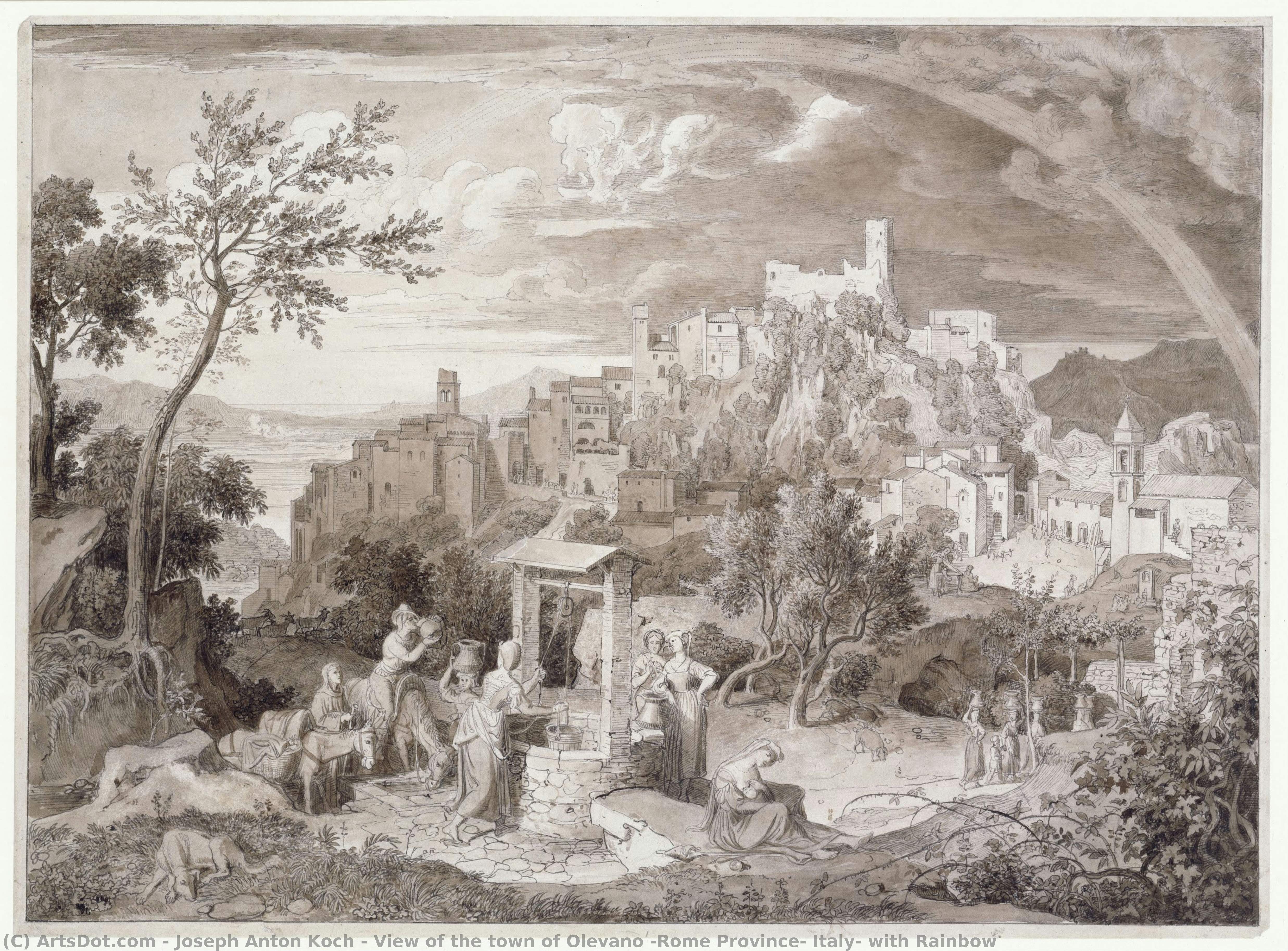 View Of The Town Of Olevano (rome Province, Italy) With Rainbow — Joseph Anton Koch