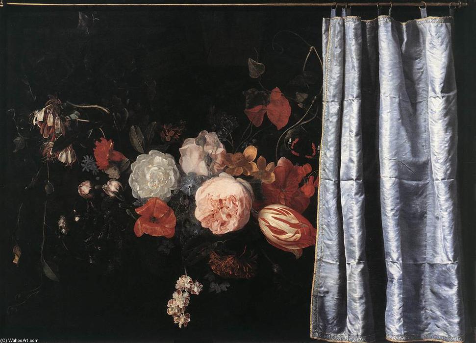 Flower Still-life With Curtain — Adrian Van Der Spelt
